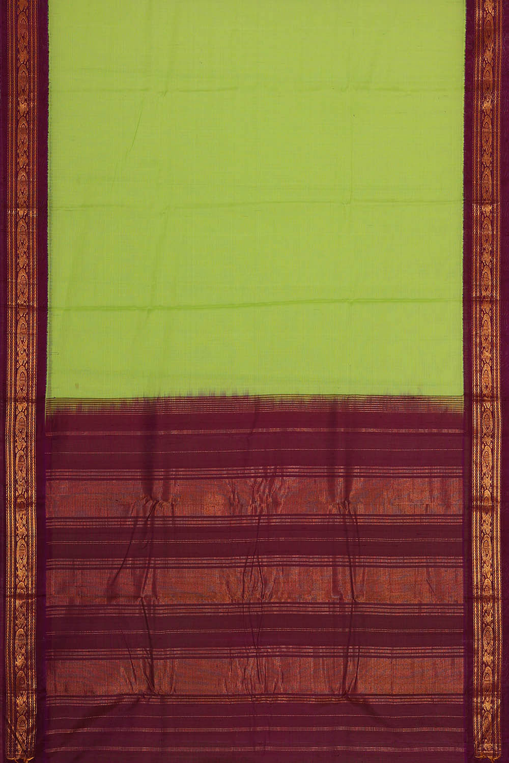 Image of Gadwal Cotton Parrot Green Saree